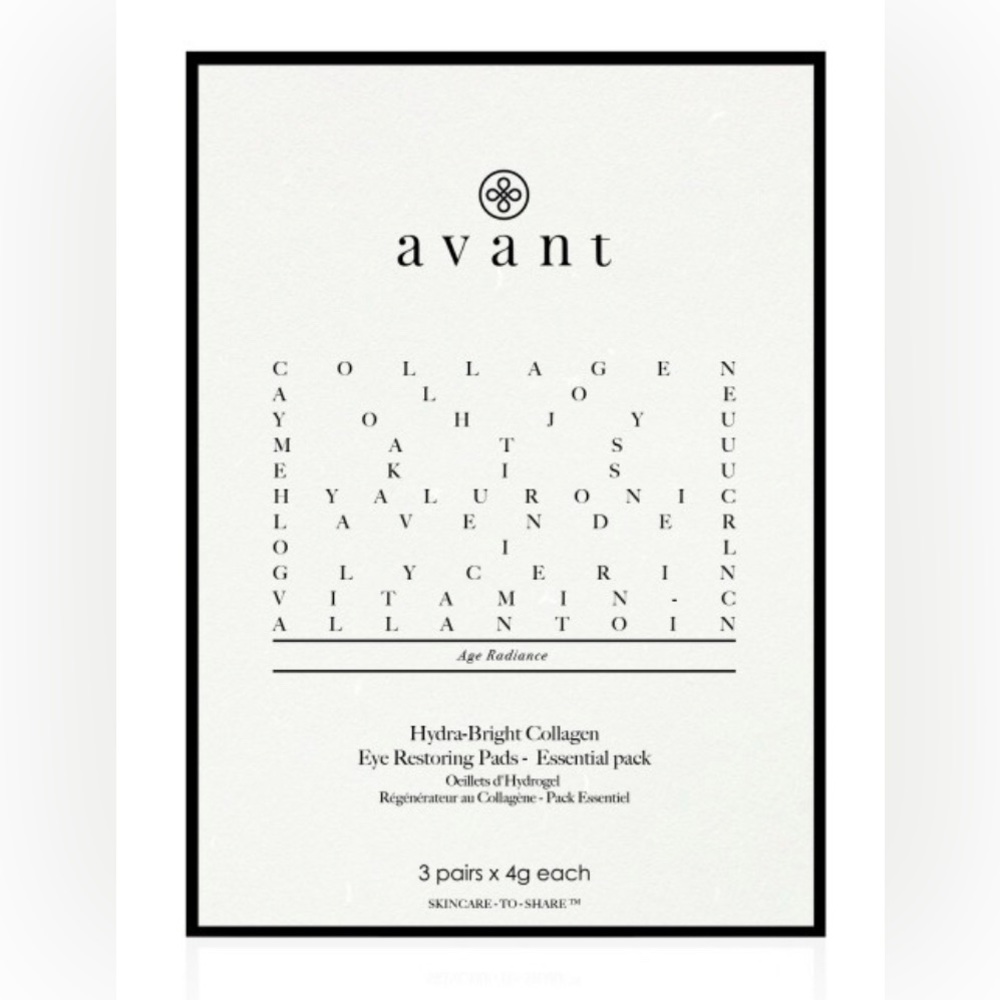 NEW Avant Skincare Hydra-Bright Collagen Eye Restoring Pads 3 Pair Puffy Eyes